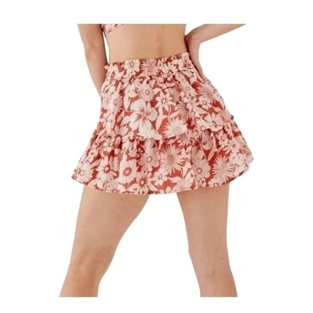 American Eagle Floral Tiered Ruffle Mini Skort‎ Skirt Orange White M